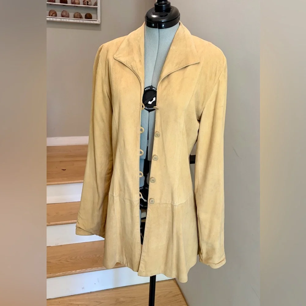 Krizia VTG Sheepskin Suede Button-Front Jacket, tan, IT40 but modern XS, EUC - Picture 2 of 15